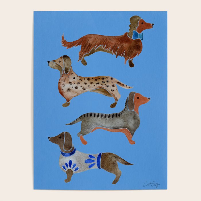 Dachshunds - Cornflower Blue Palette Poster Gallery Image 4
