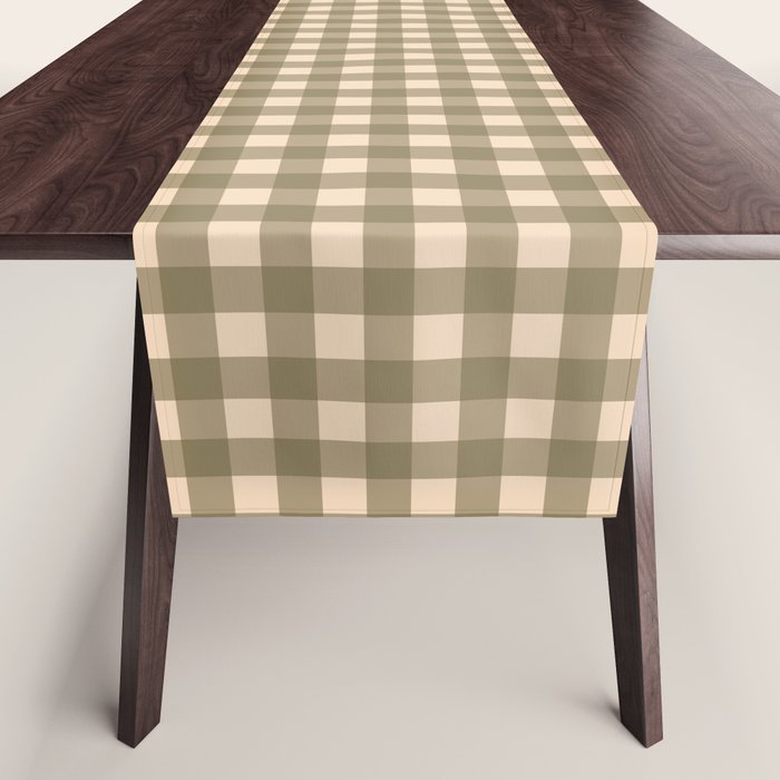 Gingham Plaid Olive Vintage Green Table Runner Gallery Image 1
