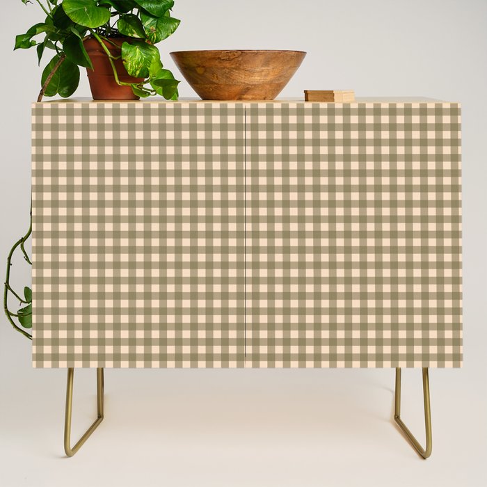 Gingham Plaid Olive Vintage Green Credenza Gallery Image 1