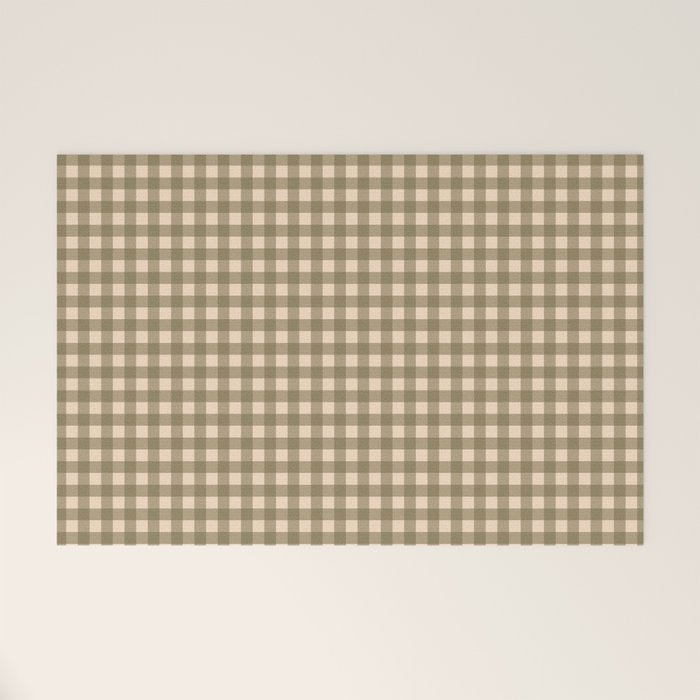 Gingham Plaid Olive Vintage Green Welcome Mat Gallery Image 1