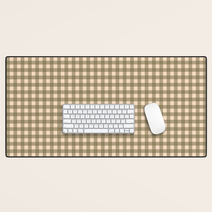Gingham Plaid Olive Vintage Green Desk Mat Gallery Image 1