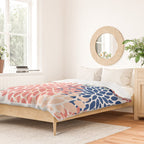 Floral Blooms, Coral, Navy, Aqua Duvet Cover Gallery Image 2