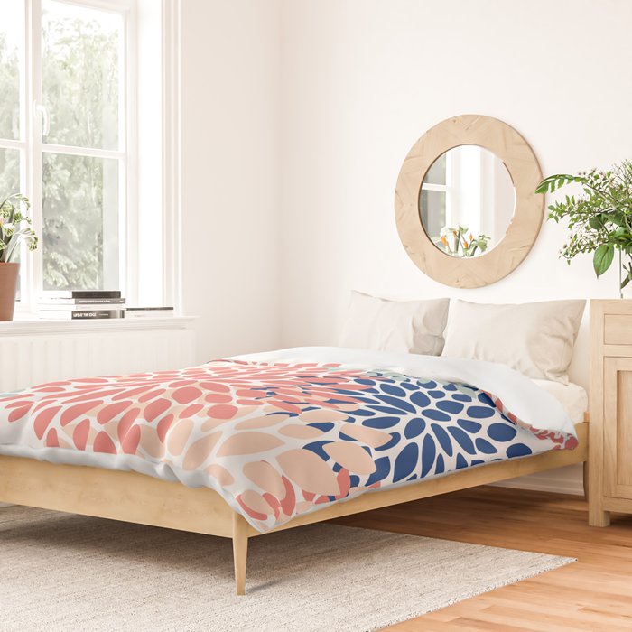 Floral Blooms, Coral, Navy, Aqua Duvet Cover Gallery Image 2
