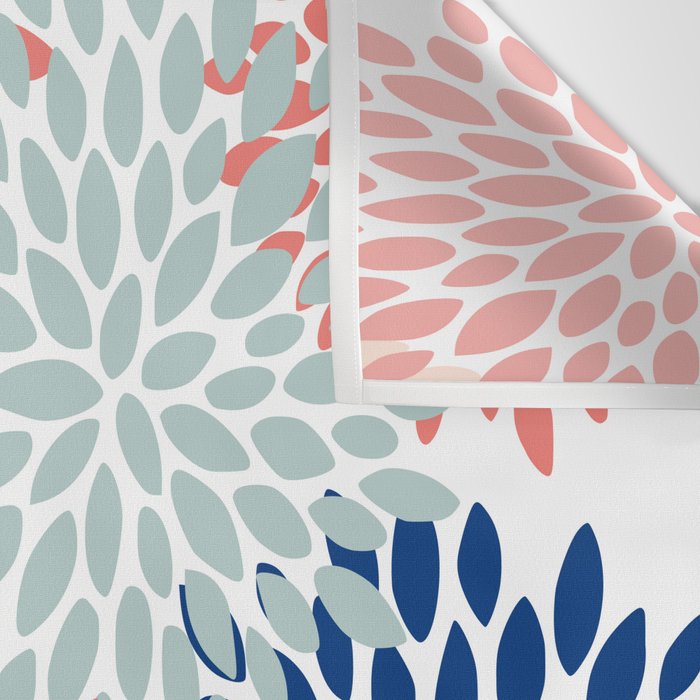 Floral Blooms, Coral, Navy, Aqua Wall Tapestry Gallery Image 3