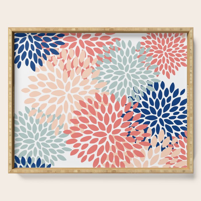 Floral Blooms, Coral, Navy, Aqua Serving Tray Gallery Image 1
