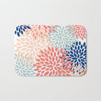 Floral Blooms, Coral, Navy, Aqua Bath Mat Gallery Image 1