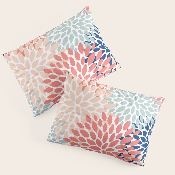 Floral Blooms, Coral, Navy, Aqua Pillow Sham Gallery Image 3