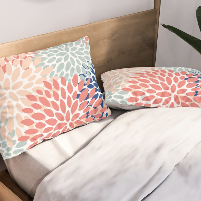 Floral Blooms, Coral, Navy, Aqua Pillow Sham Gallery Image 2