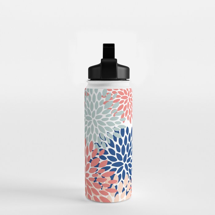 Floral Blooms, Coral, Navy, Aqua Water Bottle Gallery Image 2