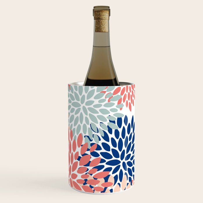 Floral Blooms, Coral, Navy, Aqua Wine Chiller Gallery Image 3