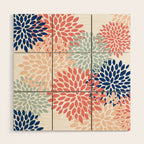 Floral Blooms, Coral, Navy, Aqua Wood Wall Art Gallery Image 1