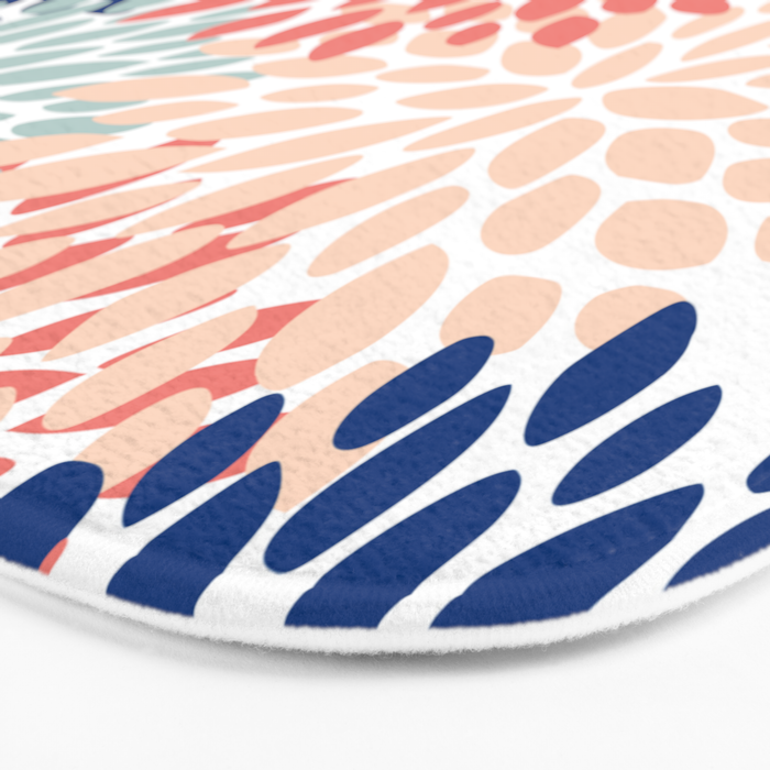 Floral Blooms, Coral, Navy, Aqua Bath Mat Gallery Image 3
