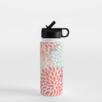 Floral Blooms, Coral, Navy, Aqua Water Bottle Gallery Image 1