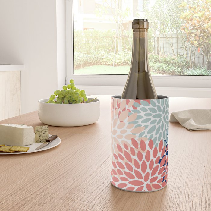 Floral Blooms, Coral, Navy, Aqua Wine Chiller Gallery Image 4