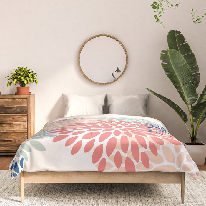 Floral Blooms, Coral, Navy, Aqua Comforter Gallery Image 3