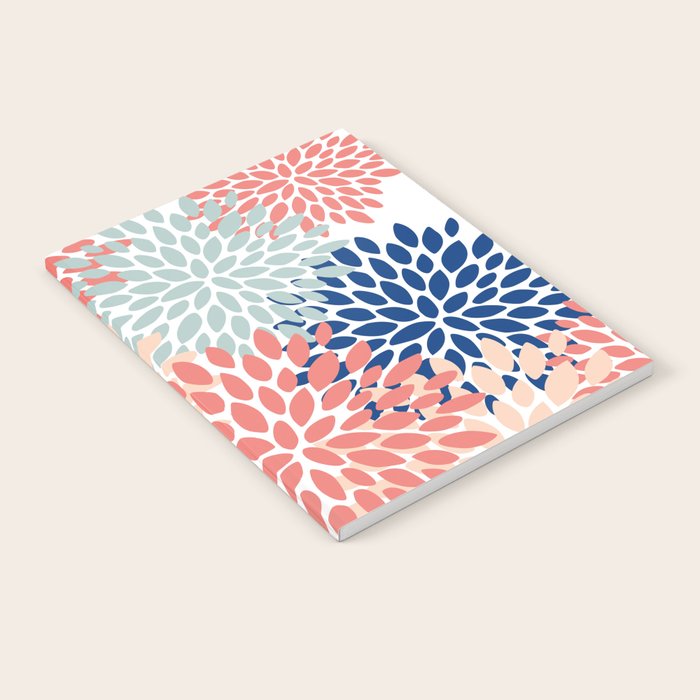 Floral Blooms, Coral, Navy, Aqua Notebook Gallery Image 2