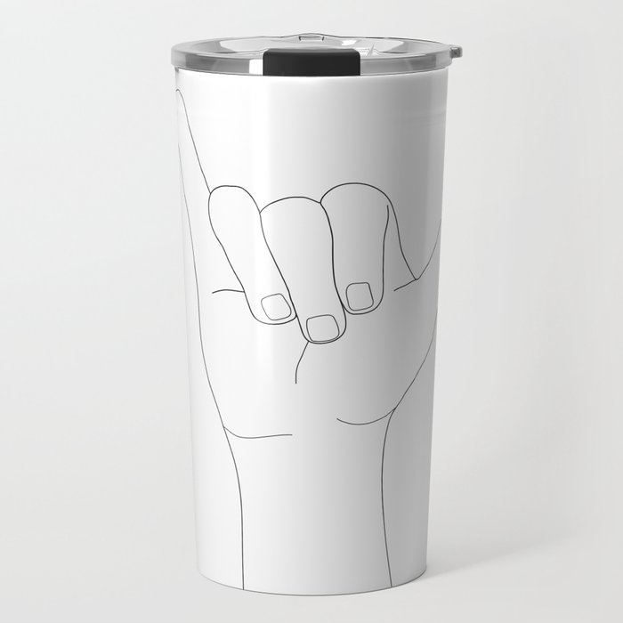 Minimal Line Art Shaka Hand Gesture Travel Mug Gallery Image 1