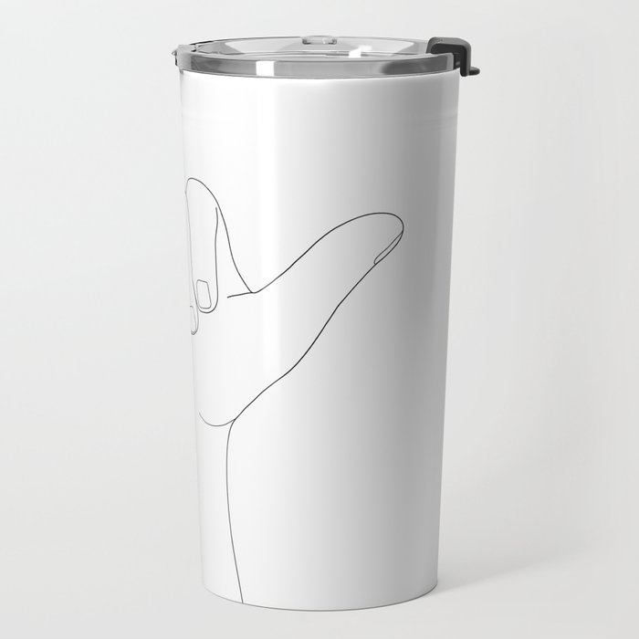 Minimal Line Art Shaka Hand Gesture Travel Mug Gallery Image 2