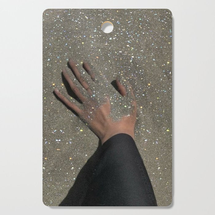 TOUCHING THE GOLDEN SAND | beach | summer | collage | glitter | warm | sunshine | summer | hand  Cutting Board Gallery Image 1