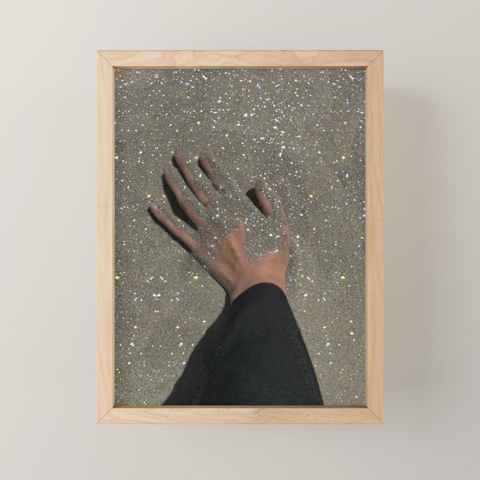 TOUCHING THE GOLDEN SAND | beach | summer | collage | glitter | warm | sunshine | summer | hand  Mini Art Print Gallery Image 1