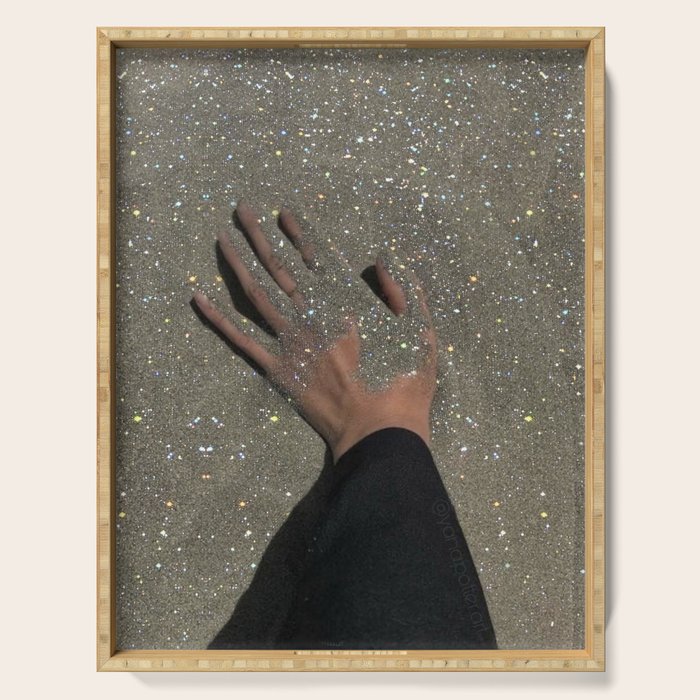 TOUCHING THE GOLDEN SAND | beach | summer | collage | glitter | warm | sunshine | summer | hand  Serving Tray Gallery Image 1