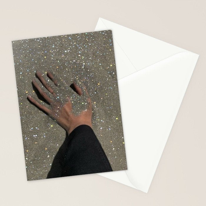 TOUCHING THE GOLDEN SAND | beach | summer | collage | glitter | warm | sunshine | summer | hand  Stationery Card Gallery Image 2