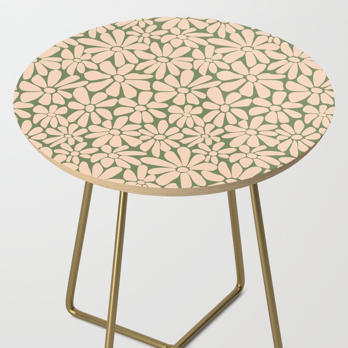 Retro Floral - Green and Cream  Side Table Gallery Image 2