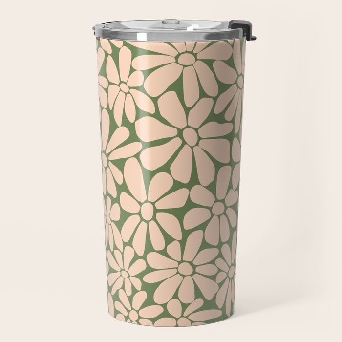 Retro Floral - Green and Cream  Travel Mug Gallery Image 2
