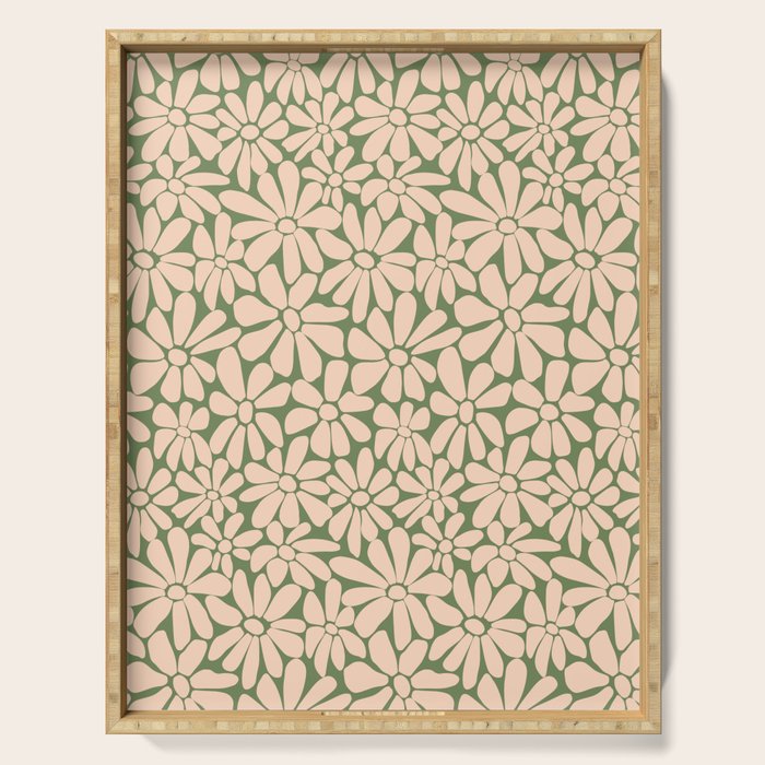 Retro Floral - Green and Cream  Serving Tray Gallery Image 1