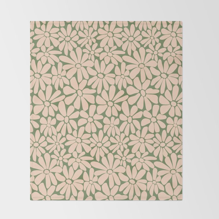 Retro Floral - Green and Cream  Throw Blanket Gallery Image 2