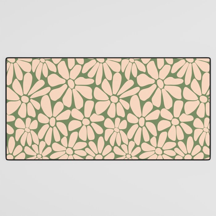 Retro Floral - Green and Cream  Desk Mat Gallery Image 3