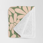 Retro Floral - Green and Cream  Throw Blanket Gallery Image 3