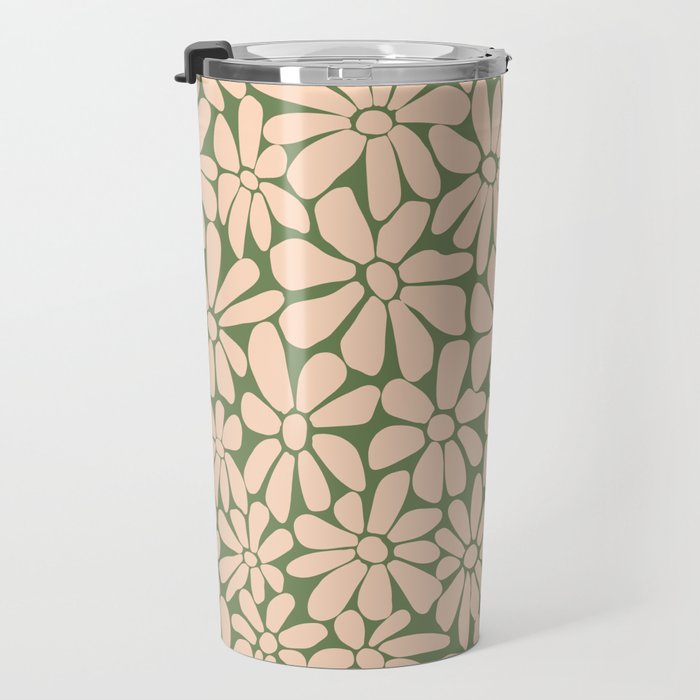 Retro Floral - Green and Cream  Travel Mug Gallery Image 3