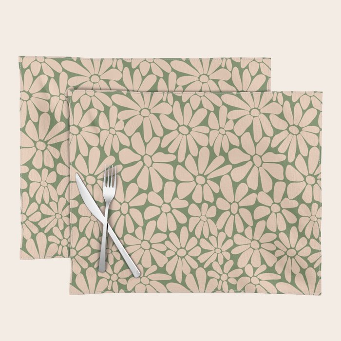 Retro Floral - Green and Cream  Placemat Gallery Image 1