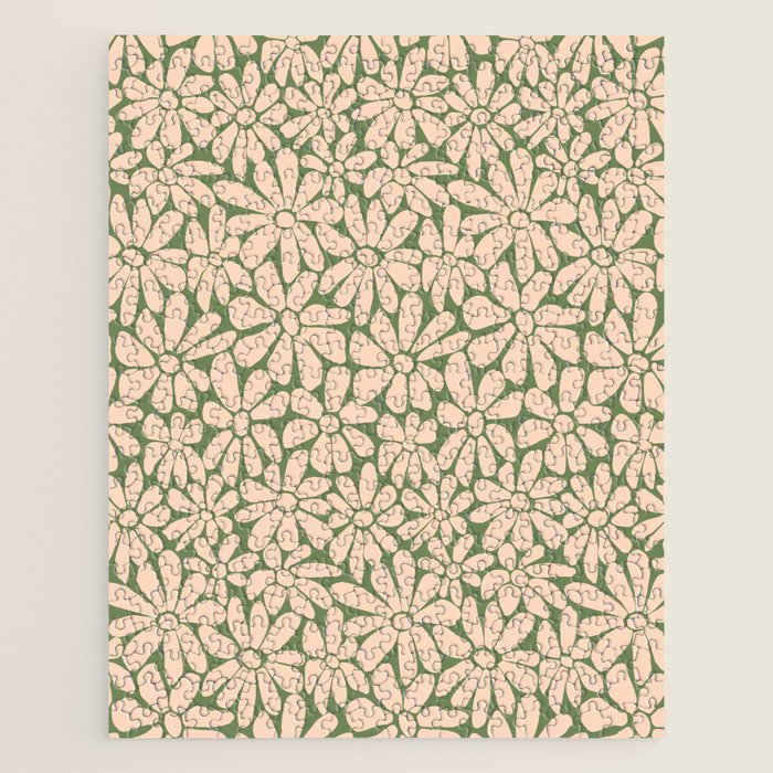 Retro Floral - Green and Cream  Jigsaw Puzzle Gallery Image 1