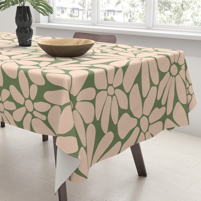 Retro Floral - Green and Cream  Tablecloth Gallery Image 3