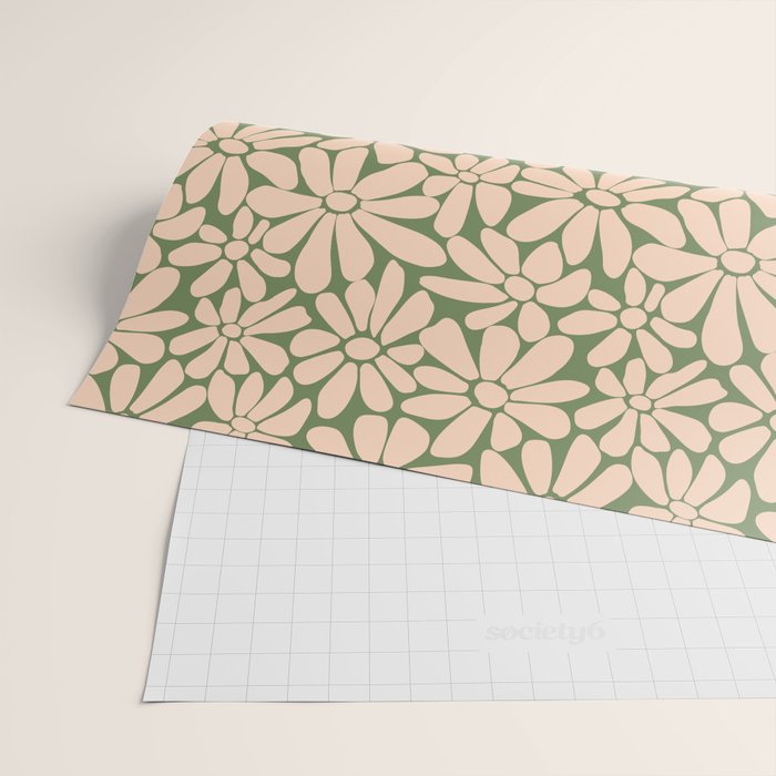 Retro Floral - Green and Cream  Wrapping Paper Gallery Image 2