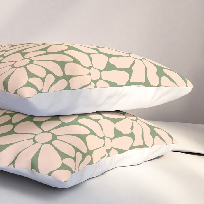 Retro Floral - Green and Cream  Pillow Sham Gallery Image 3