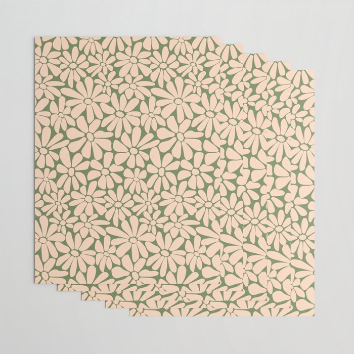 Retro Floral - Green and Cream  Wrapping Paper Gallery Image 3