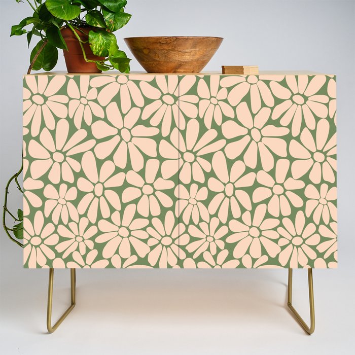 Retro Floral - Green and Cream  Credenza Gallery Image 1