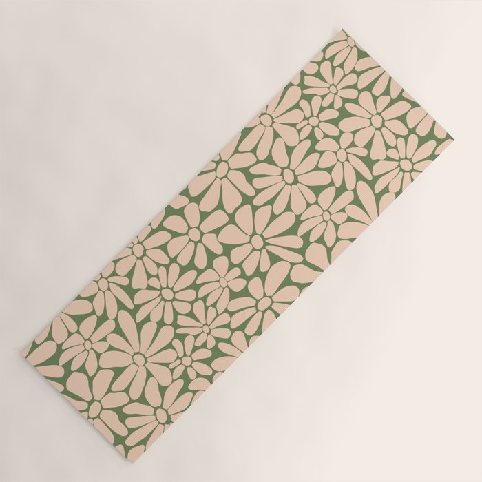 Retro Floral - Green and Cream  Yoga Mat Gallery Image 1