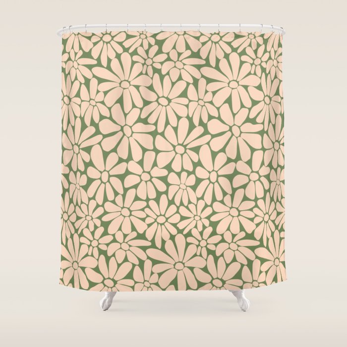 Retro Floral - Green and Cream  Shower Curtain Gallery Image 1