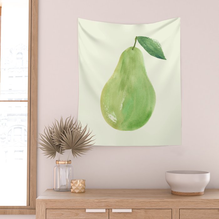 Pear Watercolor Illustration Wall Tapestry Gallery Image 2