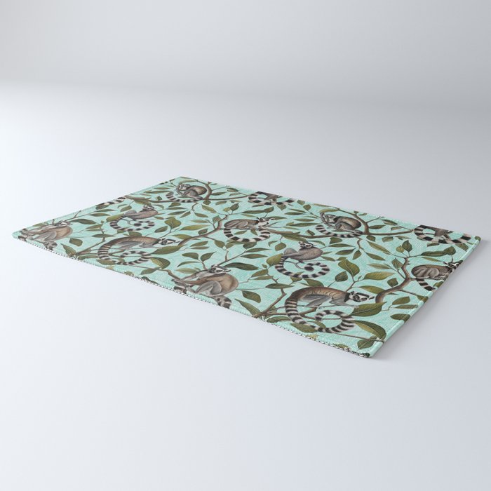 Lush Tropical Lemur Monkey Paradise Turquoise Rug Gallery Image 3
