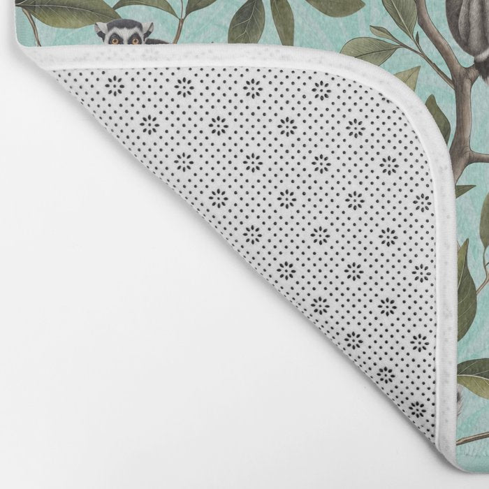 Lush Tropical Lemur Monkey Paradise Turquoise Bath Mat Gallery Image 2