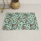 Lush Tropical Lemur Monkey Paradise Turquoise Rug Gallery Image 1