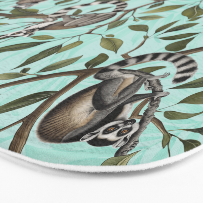 Lush Tropical Lemur Monkey Paradise Turquoise Bath Mat Gallery Image 3
