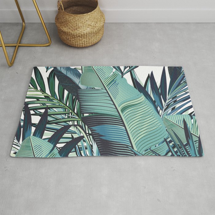 Tropical, Palm Trees, Green and Blue, Abstract Rug Gallery Image 1