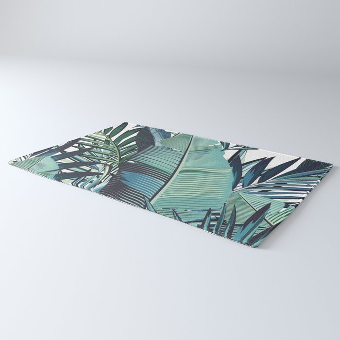 Tropical, Palm Trees, Green and Blue, Abstract Rug Gallery Image 3