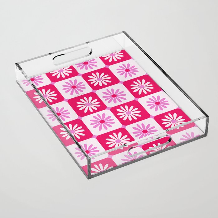 Checkered Daisies - Pink Acrylic Tray Gallery Image 1
